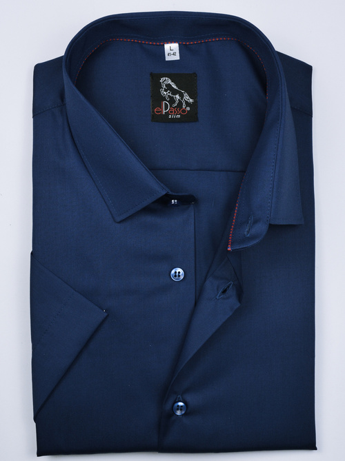 Koszula męska elegancka, gładka chabrowa, jednolita, krótki rękaw