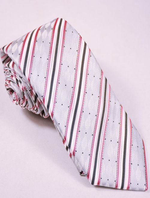 Jasno szary  krawat z grafiką  w paski