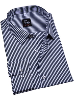 Elegancka wizytowa koszula męska, długi rękaw, czarna  paski