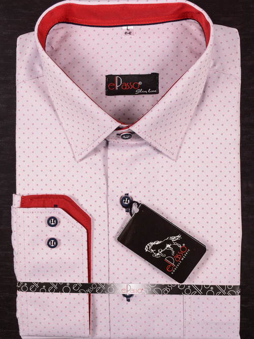 Koszula męska elegancka, wizytowa, różowa z czerwonym kontrastem długi rękaw  na guziki