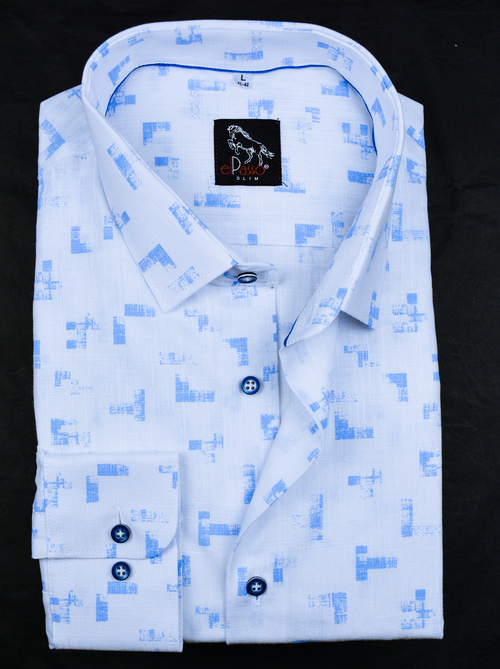 Koszula męska elegancka wizytowa biała we wzór, długi rękaw zapinana  na guziki