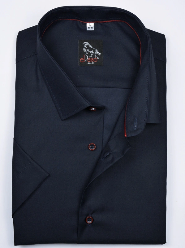  Koszula męska elegancka  wizytowa granatowa gładka jednolity kolor krótki rękaw