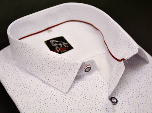 Koszula męska elegancka biała wzór w czarne kropki długi rękaw na guziki