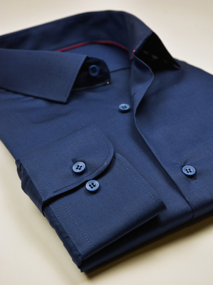 Koszula męska elegancka, gładka chabrowa, jednolita, długi rękaw na guziki