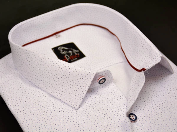 Koszula męska elegancka biała wzór w czarne kropki długi rękaw na guziki