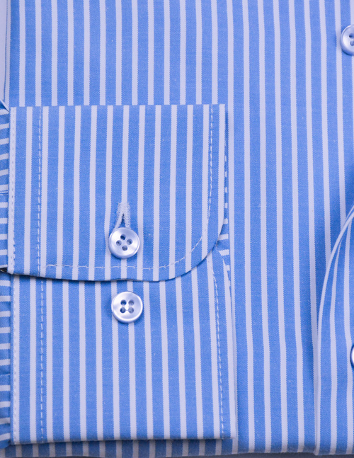 Elegancka wizytowa koszula męska, długi rękaw, niebieska w białe paski