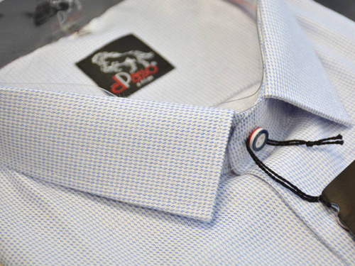 Koszula męska elegancka niebieska w jednolity wzór długi rękaw na guziki