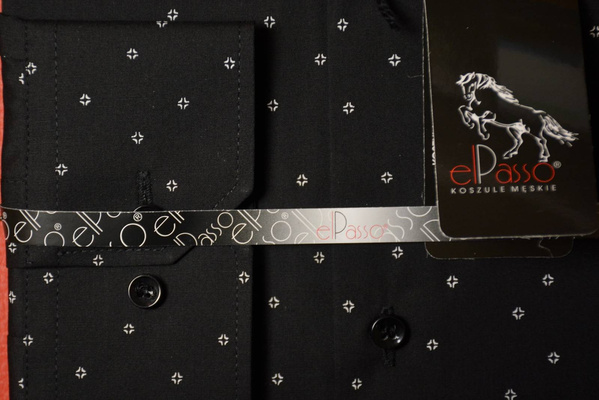 Koszula męska elegancka czarna grafika w białe wzory długi rękaw na guziki