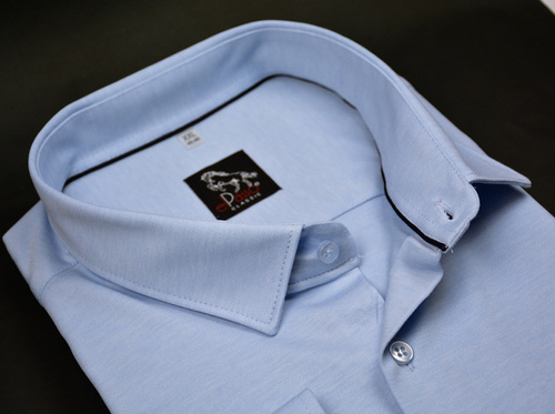  Koszula męska elegancka z dzianiny 100% bawełna, błękitna, jednolita długi rękaw  na guziki 