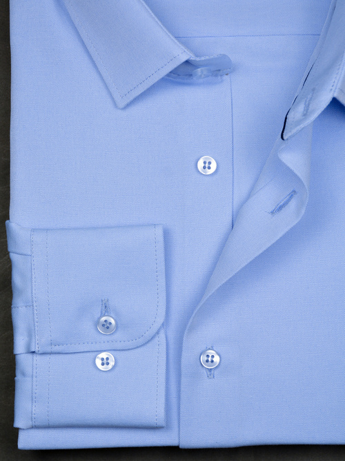 Koszula męska elegancka niebieska, jednolity mikrowzór, długi rękaw na guziki