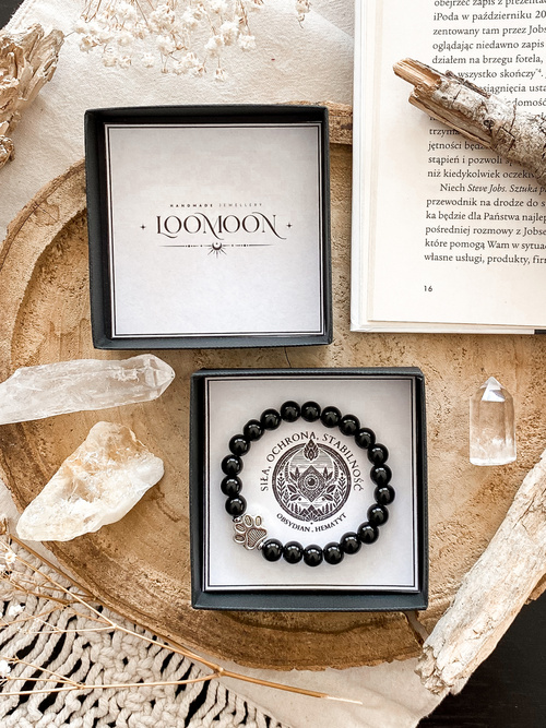 Bransoletka męska z naturalnych kamieni SIŁA, OCHRONA ,STABILNOŚĆ""