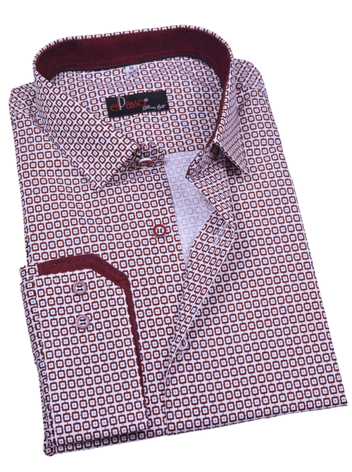 Koszula męska wizytowa biała z  bordową grafiką