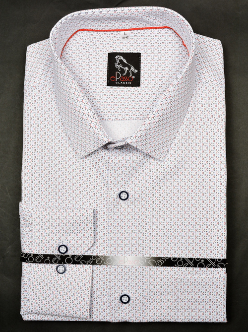 Koszula męska elegancka biała we wzory długi rękaw na guziki