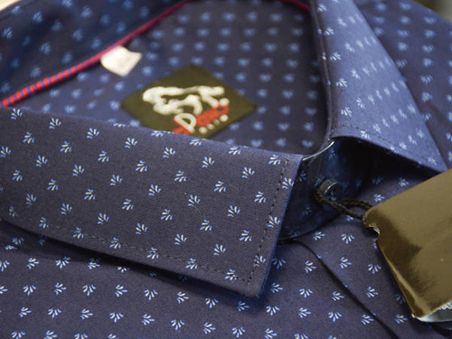 Koszula męska elegancka grafika wzór regularny granatowy długi rękaw na guziki.