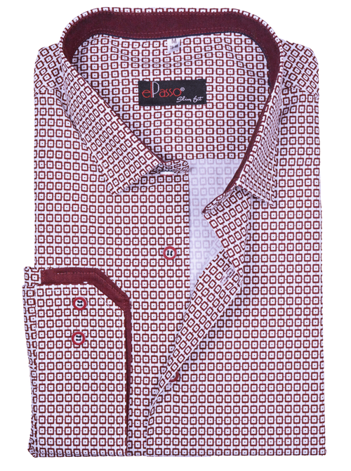 Koszula męska wizytowa biała z bordową grafiką