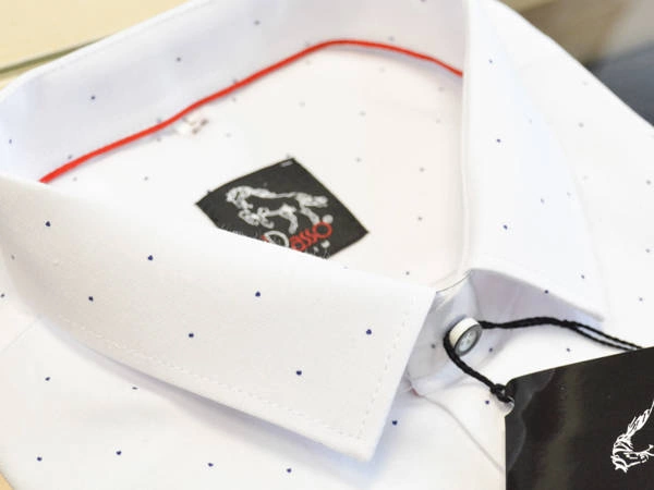 Koszula męska elegancka biała we wzory długi rękaw na guziki