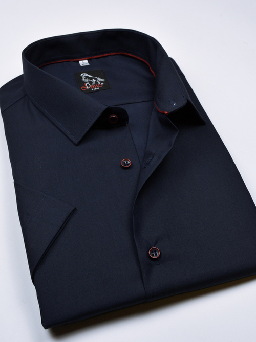  Koszula męska elegancka  wizytowa granatowa gładka jednolity kolor krótki rękaw