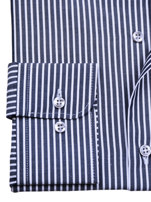 Elegancka wizytowa koszula męska, długi rękaw, czarna  paski