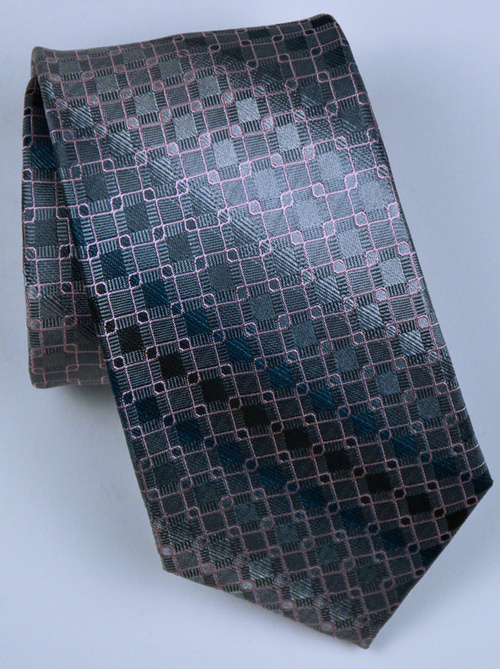 Ciemno szary krawat męski  w drobne kwadraty