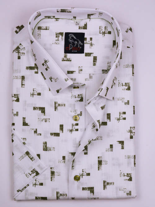 Koszula męska wizytowa elPasso – biała z delikatną strukturą z nadrukiem