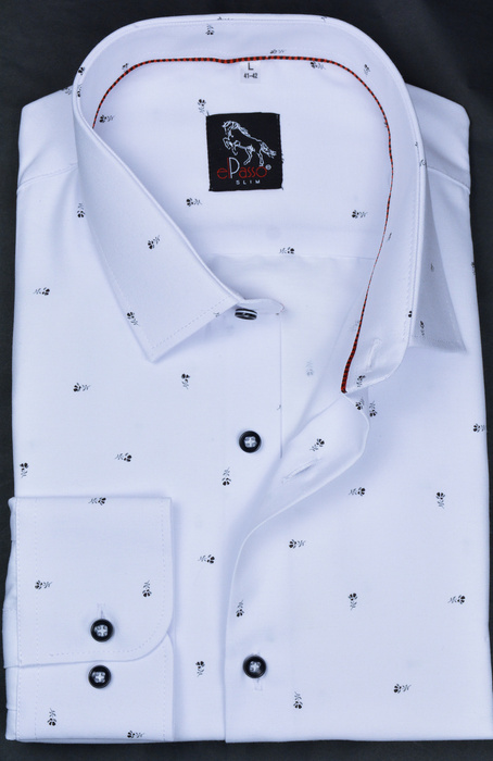 Koszula męska elegancka wizytowa biała we wzory długi rękaw na guziki