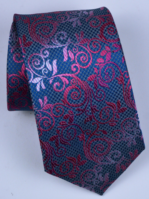 Granatowy krawat męski, cieniowany motyw roślinny
