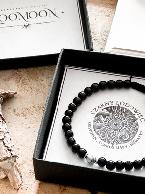 Bransoletka męska z naturalnych kamieni "CZARNY LODOWIEC"