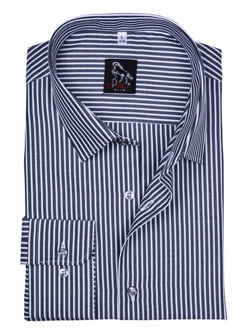 Elegancka wizytowa koszula męska, długi rękaw, czarna  paski