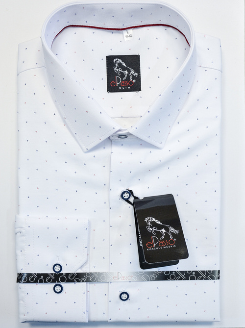Koszula męska elegancka biała we wzory długi rękaw na guziki