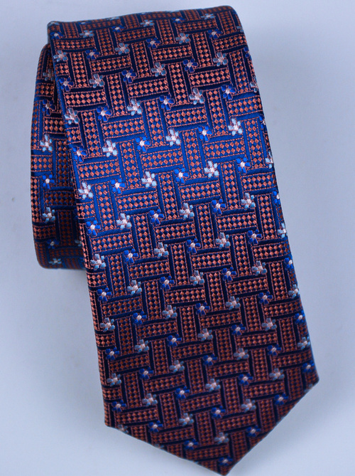 Krawat męski w pomarańczowo granatowy wzór