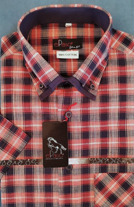 Koszula męska z krótkim rękawem w bordową kratę