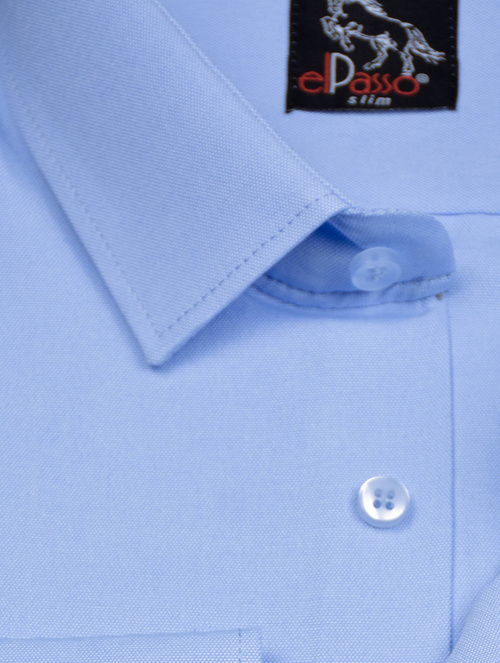 Koszula męska elegancka niebieska, jednolity mikrowzór, długi rękaw na guziki