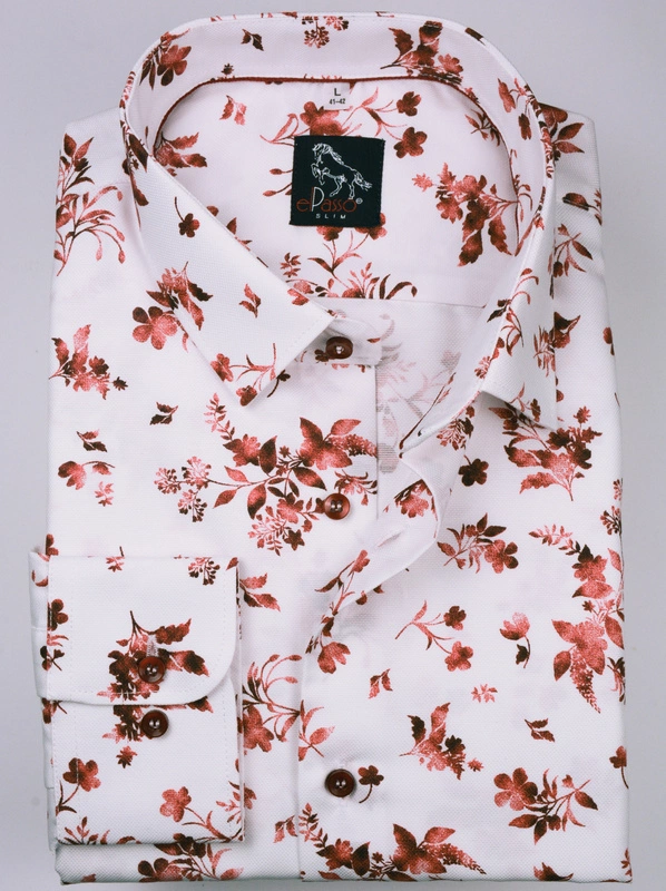  Koszula męska casual wzór rude kwiaty długi rękaw 