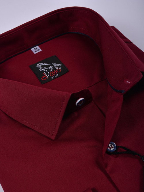 Koszula męska wizytowa bordowa gładka jednolity kolor długi rękaw