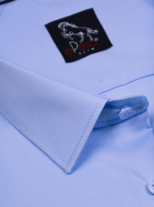 Elegancka wizytowa koszula męska, długi rękaw, niebieska z elastanem