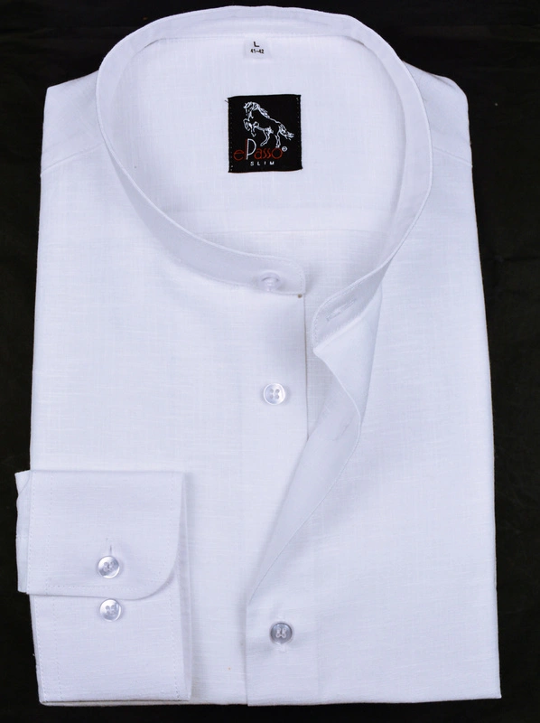 Strukturalna biała koszula męska  ze stójką długi rękaw
