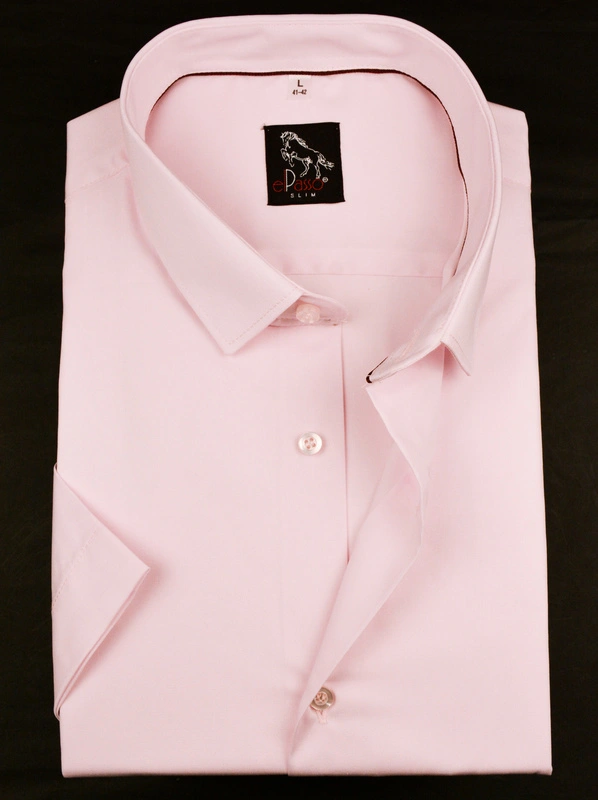 Koszula męska wizytowa jasno różowa, gładka, jednolity kolor krótki rękaw