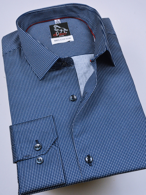 Koszula męska casual granatowa we wzory długi rękaw na guziki