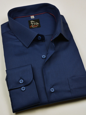 Koszula męska elegancka, gładka chabrowa, jednolita, długi rękaw na guziki