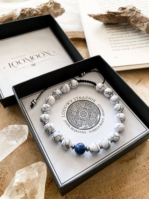 Bransoletka męska z naturalnych kamieni "LODOWY STRAŻNIK"