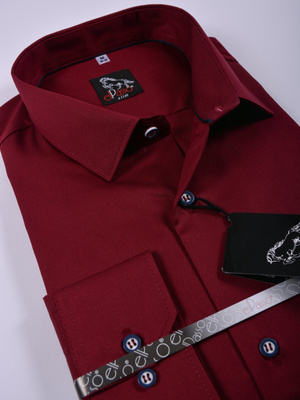 Koszula męska wizytowa bordowa gładka jednolity kolor długi rękaw