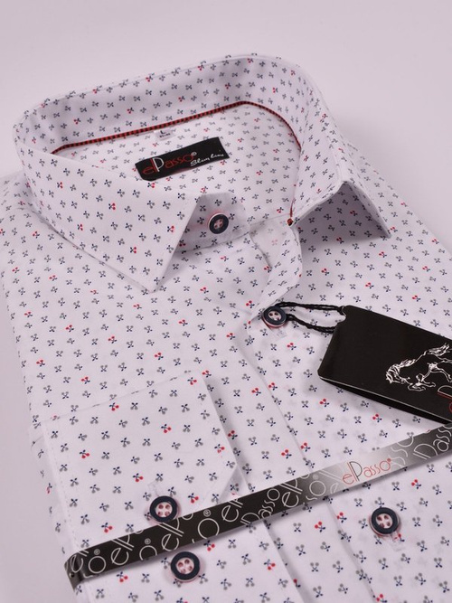 Koszula męska elegancka biała we wzory długi rękaw na guziki