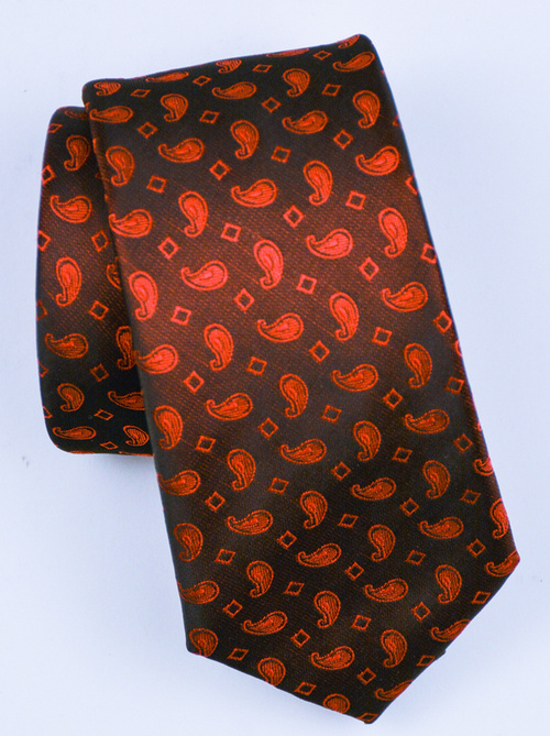 Brązowo bordowy krawat męski paisley 