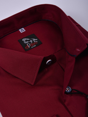 Koszula męska wizytowa bordowa gładka jednolity kolor długi rękaw