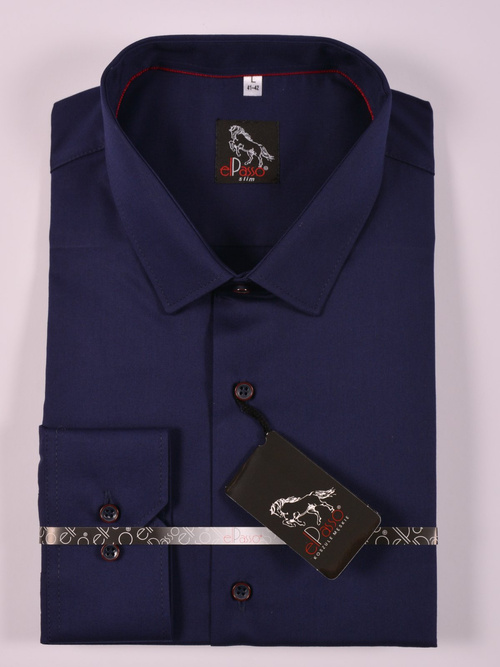  Koszula męska elegancka  wizytowa granatowa gładka jednolity kolor długi rękaw na guziki