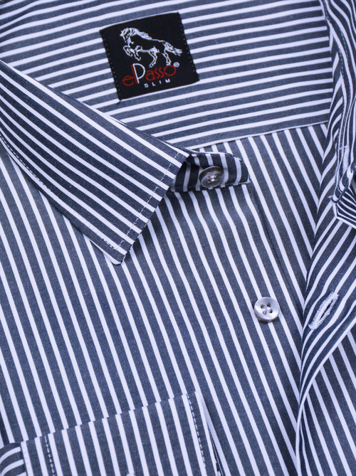 Elegancka wizytowa koszula męska, długi rękaw, czarna  paski