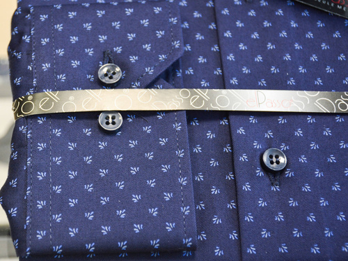 Koszula męska elegancka grafika wzór regularny granatowy długi rękaw  na guziki.