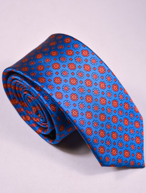 Granatowo-czerwony  krawat z grafiką  