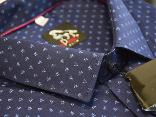 Koszula męska elegancka grafika wzór regularny granatowy długi rękaw  na guziki.