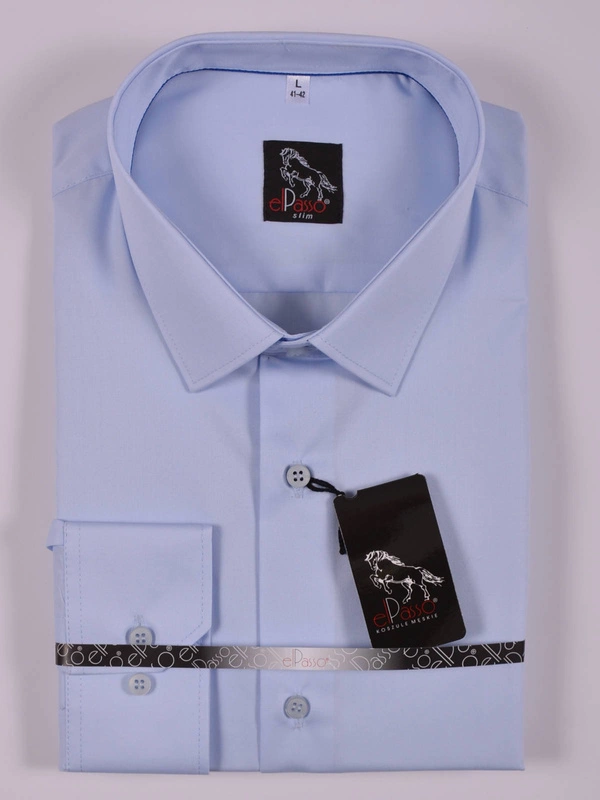  Koszula męska elegancka niebieska błękitna gładka  długi rękaw na guziki